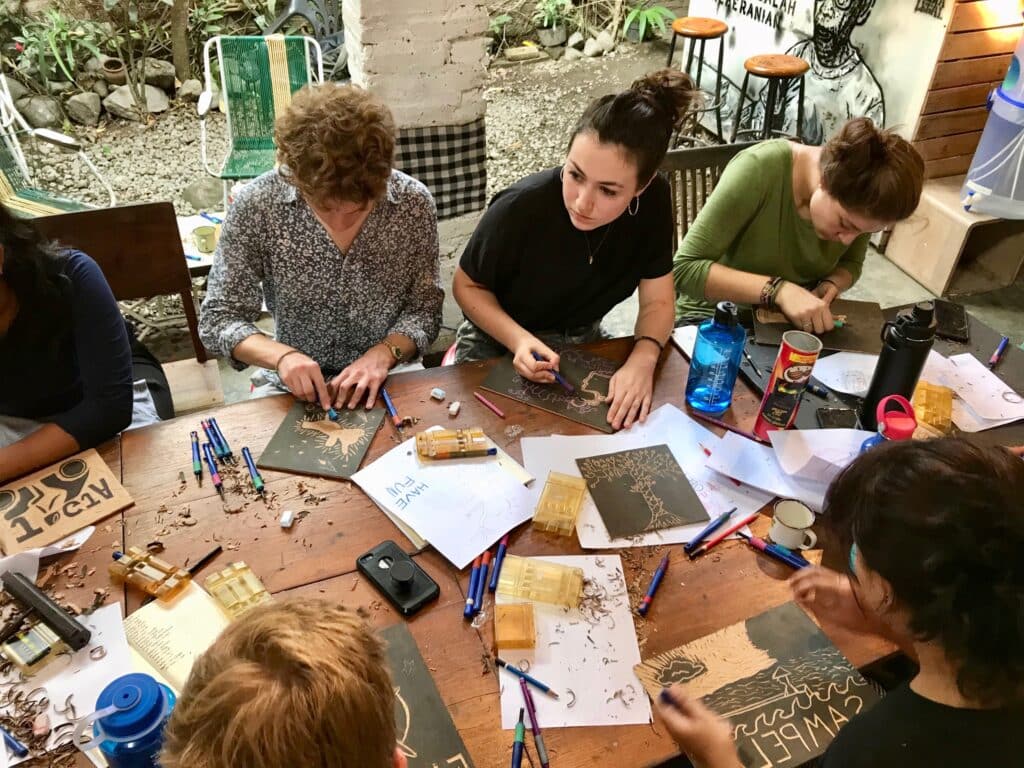 people carving block art