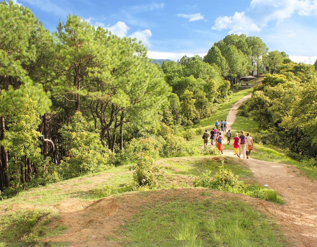 people walking on gentle ridge