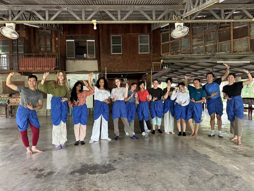group in blue dance skirts